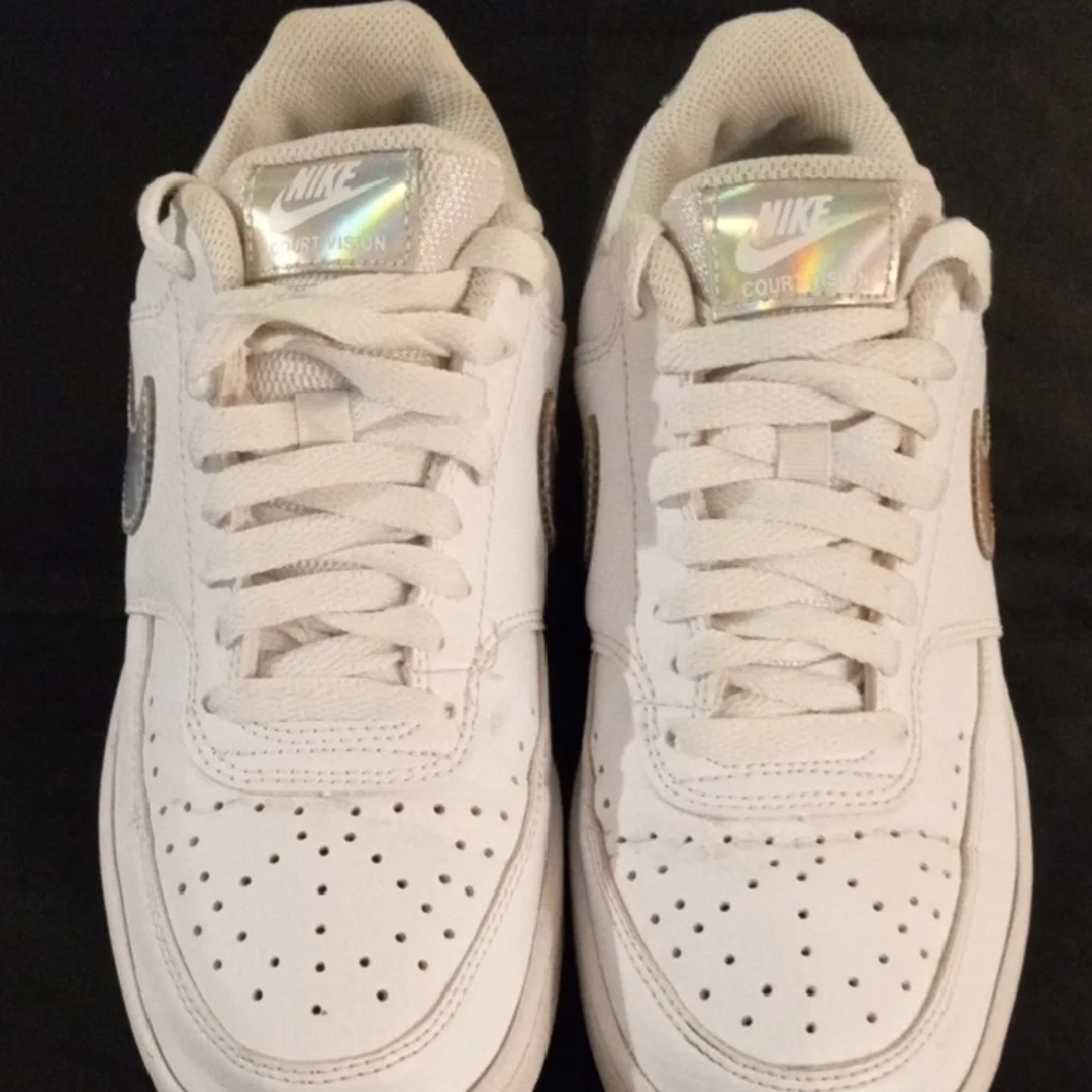 Women's Nike  Silver and White Athletic Court Vision  Shoes Low-Top Design - Picture 4 of 13